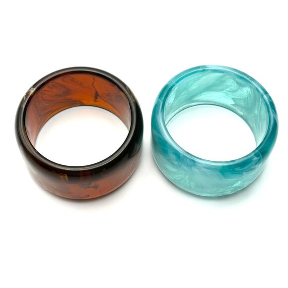 Earth & Sky Vintage Lucite Bangle Duo — 1970s Chunky Stackers — EUC - Picture 5 of 11